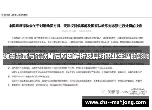 魏震禁赛与罚款背后原因解析及其对职业生涯的影响